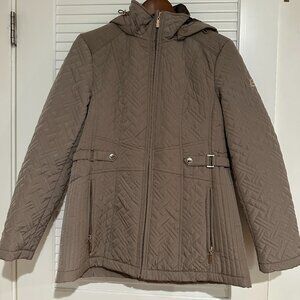 Gallery New York Women’s Quilted Hooded Jacket – Taupe Brown – Size S